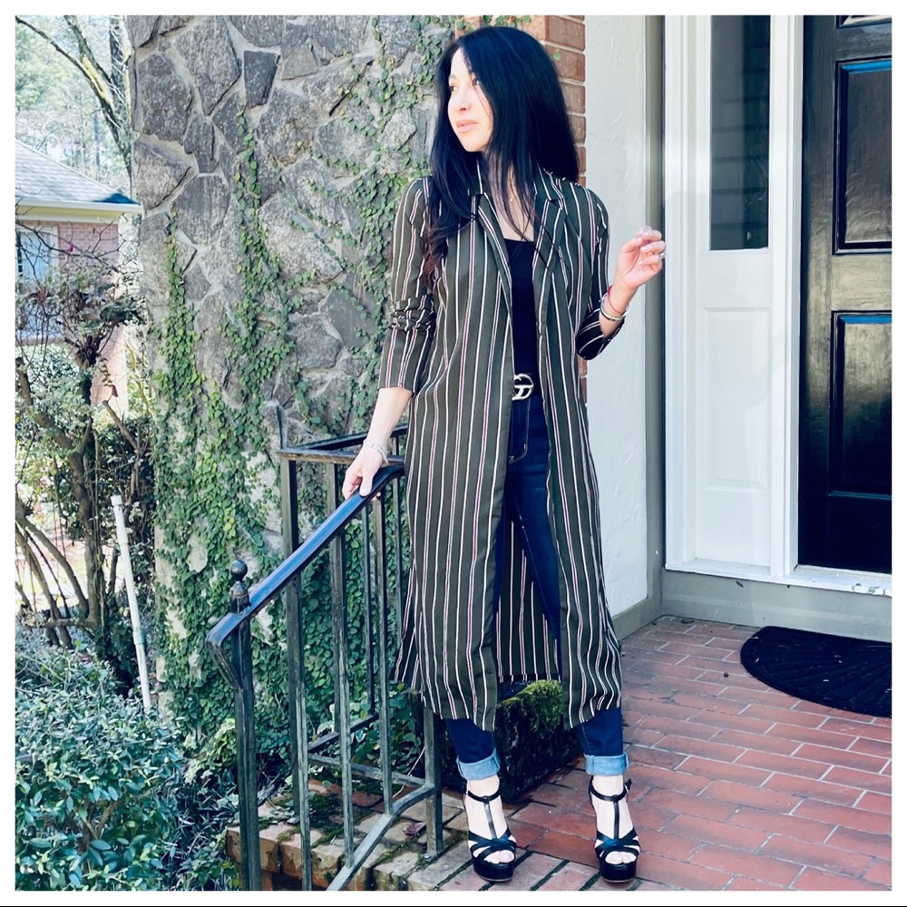 Fabulous Olive striped belted kimono jacket - Picture 9 of 10